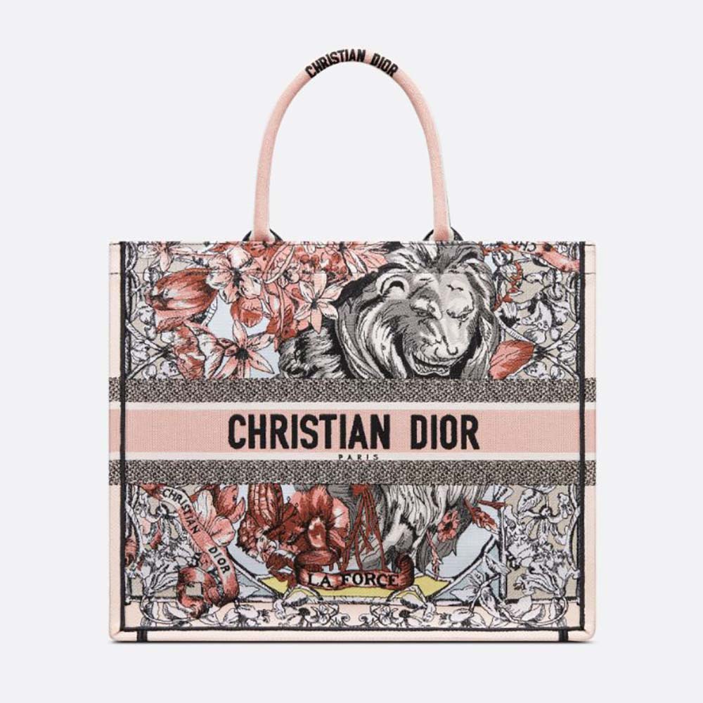 Front view of Dior Women Large Dior Book Tote Multicolor La Force Embroidery in pink