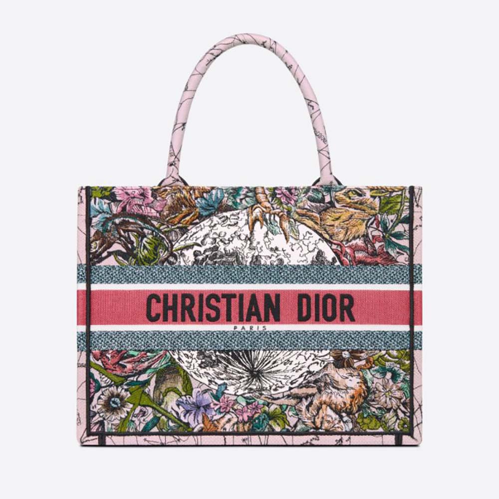 Front view of Dior Women Medium Dior Book Tote Multicolor embroidery