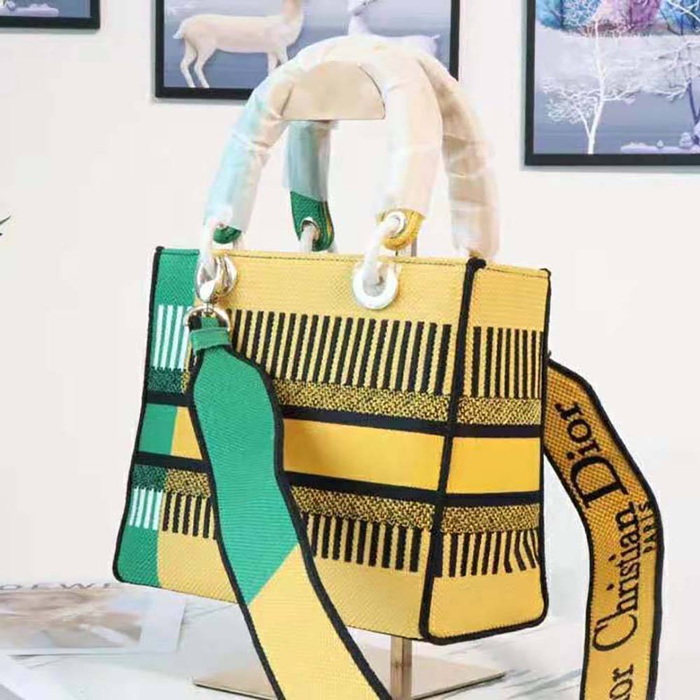 Dior Women Medium Lady D-lite Bag Bright Yellow and Green D-Flower Pop Embroidery - image 9