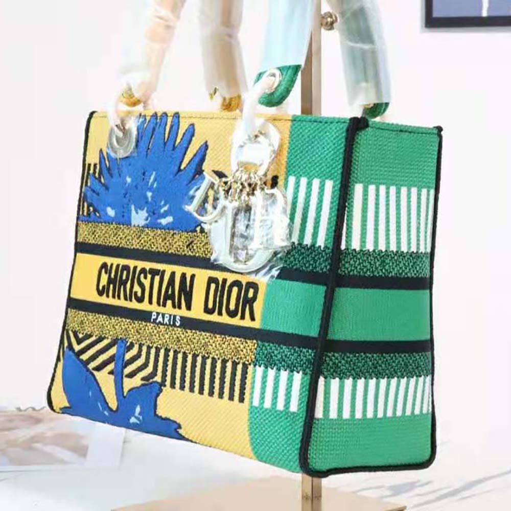 Dior Women Medium Lady D-lite Bag Bright Yellow and Green D-Flower Pop Embroidery - image 10
