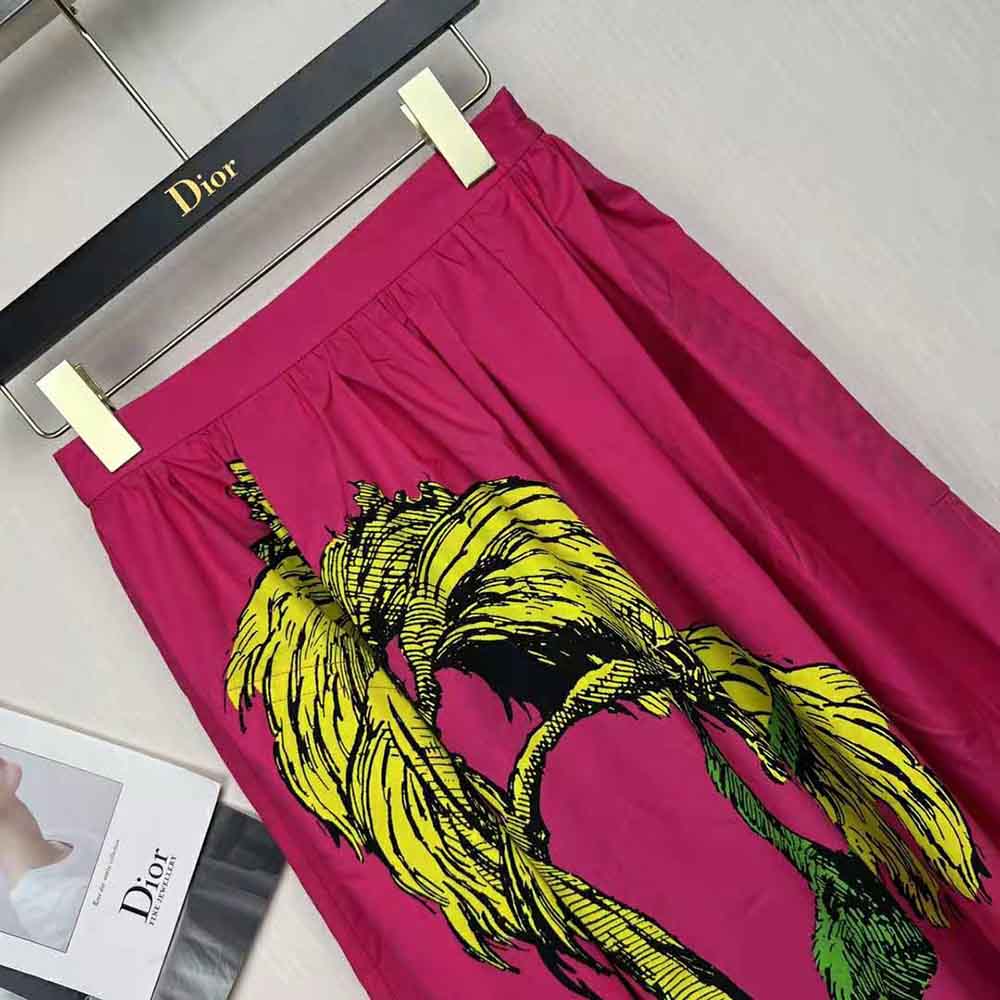 Dior Women Mid-Length Pleated Skirt Pink Cotton Poplin with Multicolor D-Tiger Pop Motif - image 4