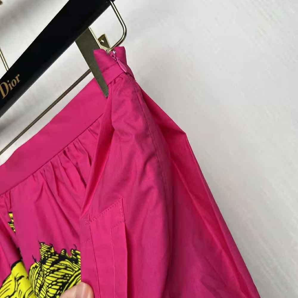 Dior Women Mid-Length Pleated Skirt Pink Cotton Poplin with Multicolor D-Tiger Pop Motif - image 10