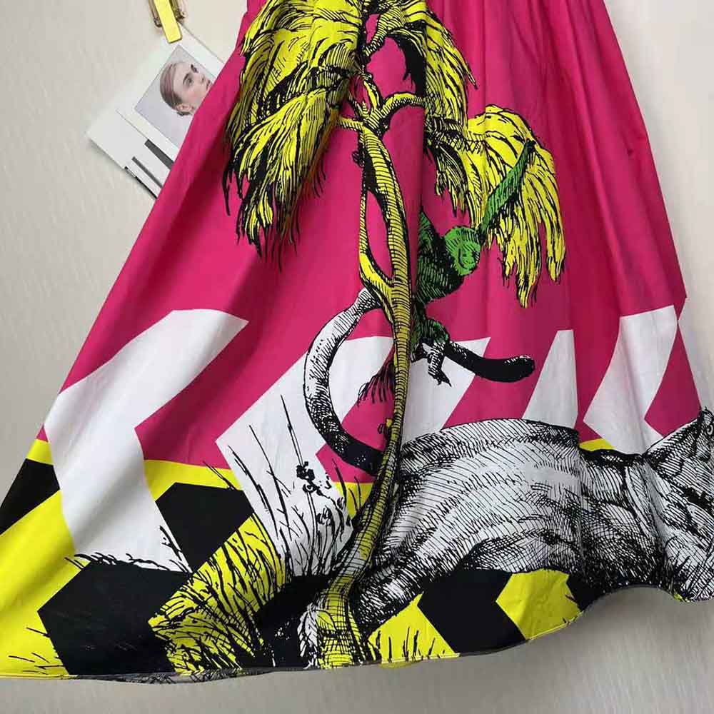 Dior Women Mid-Length Pleated Skirt Pink Cotton Poplin with Multicolor D-Tiger Pop Motif - image 7