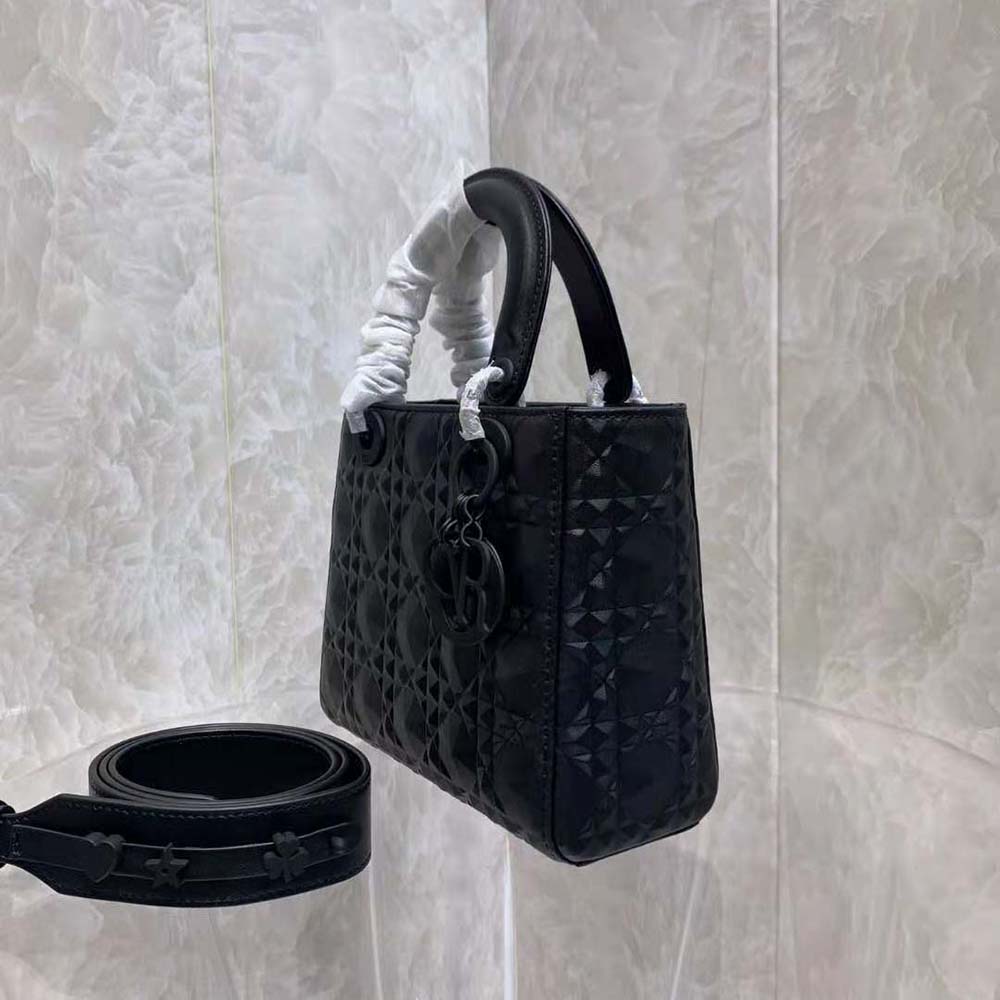 Dior Women Mini Lady Dior Bag Black Cannage Calfskin with Diamond Motif - image 5