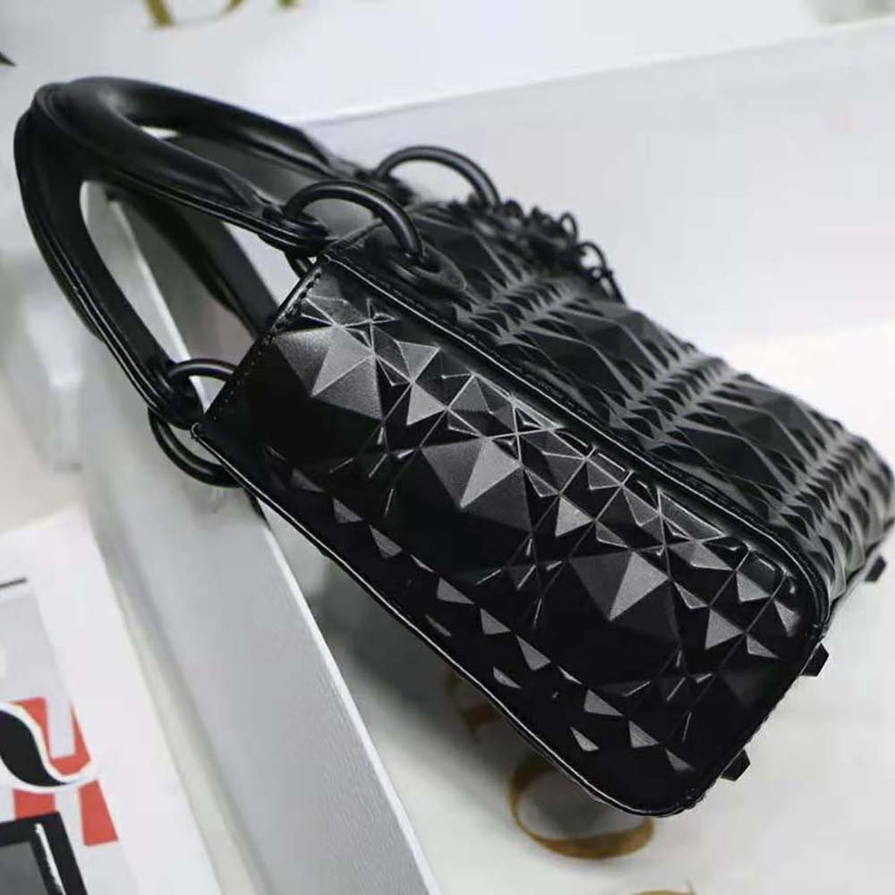 Dior Women Mini Lady Dior Bag Black Cannage Calfskin with Diamond Motif - image 5