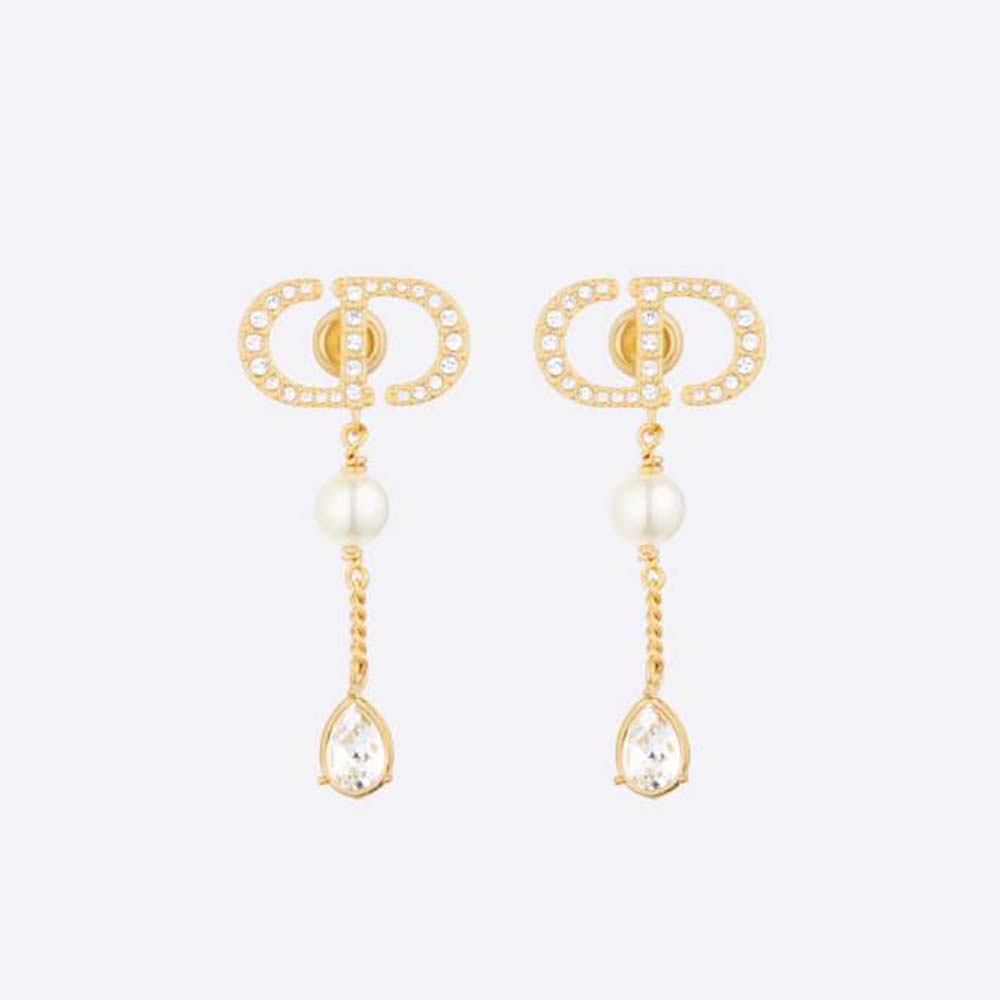 Front view of Dior Women Petit CD Earrings Gold-Finish Metal with White Resin Pearls