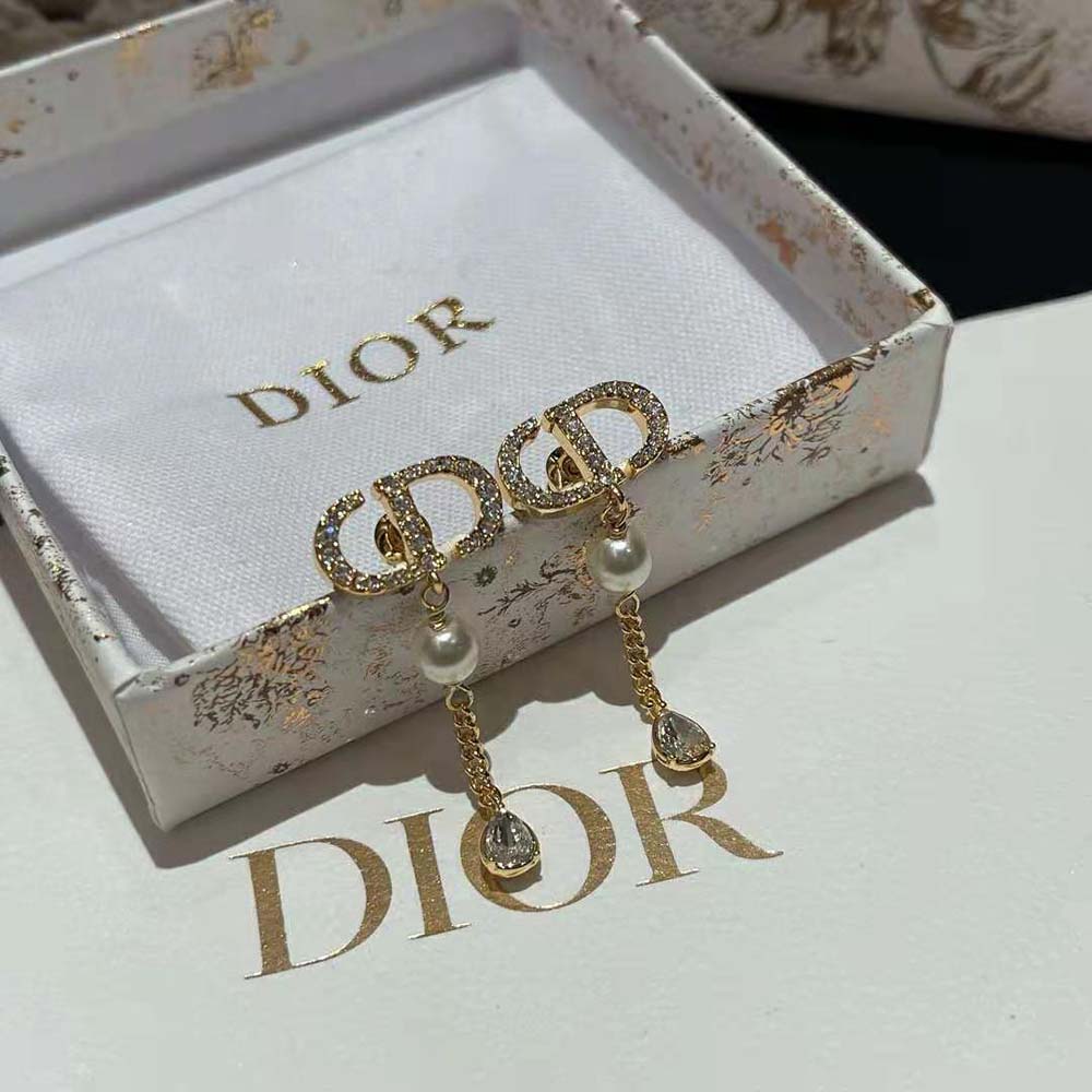 Dior Women Petit CD Earrings Gold-Finish Metal with White Resin Pearls - image 5