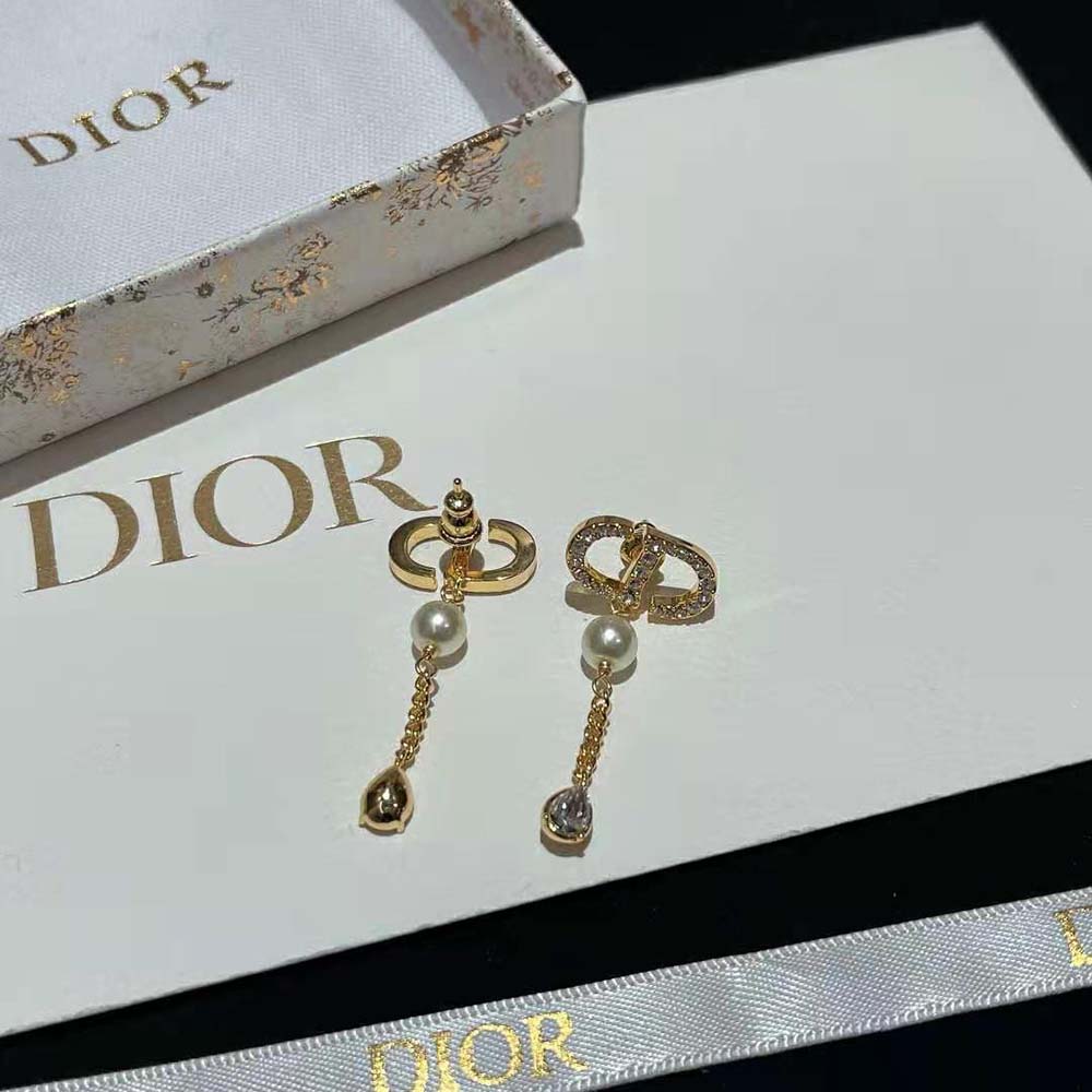 Dior Women Petit CD Earrings Gold-Finish Metal with White Resin Pearls - image 4