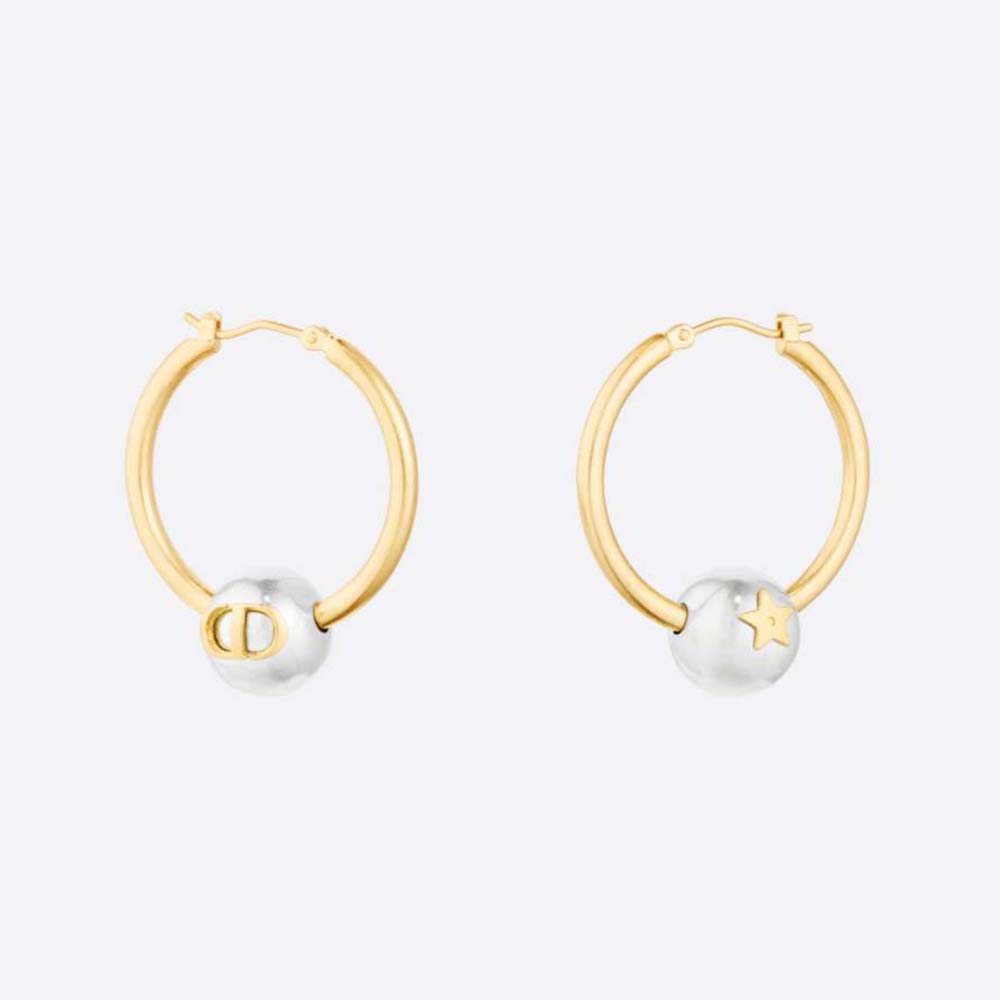 Front view of Dior Women Petit CD Earrings Gold-Finish and Palladium-Finish Metal