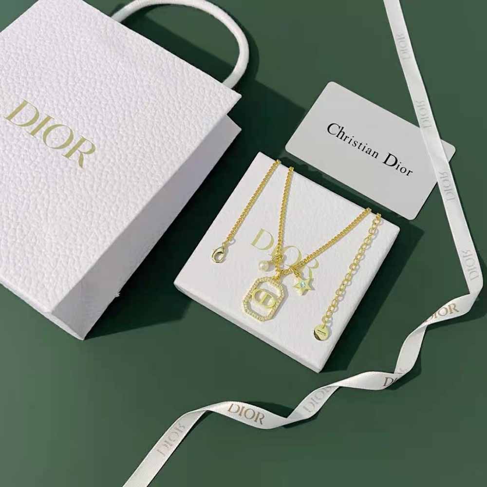 Dior Women Petit CD Necklace viewed from front showing crystals