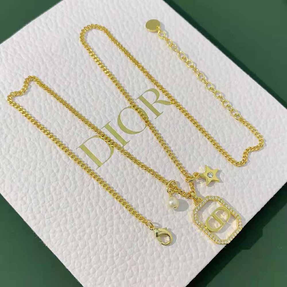 Side angle of Dior Women Petit CD Necklace highlighting clasp closure