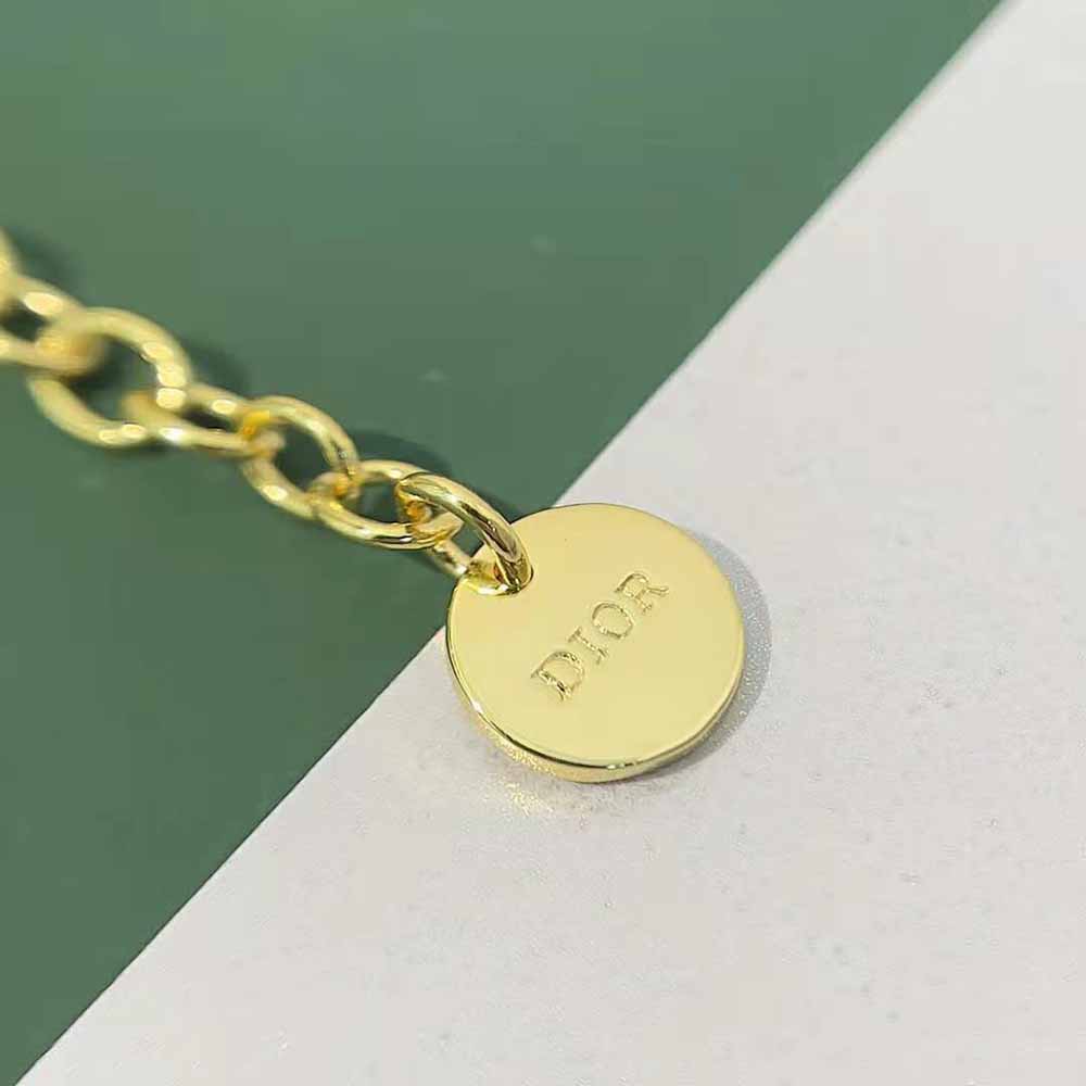 Dior Women Petit CD Necklace Gold-Finish Metal with a White Resin Pearl and White Crystals - image 8
