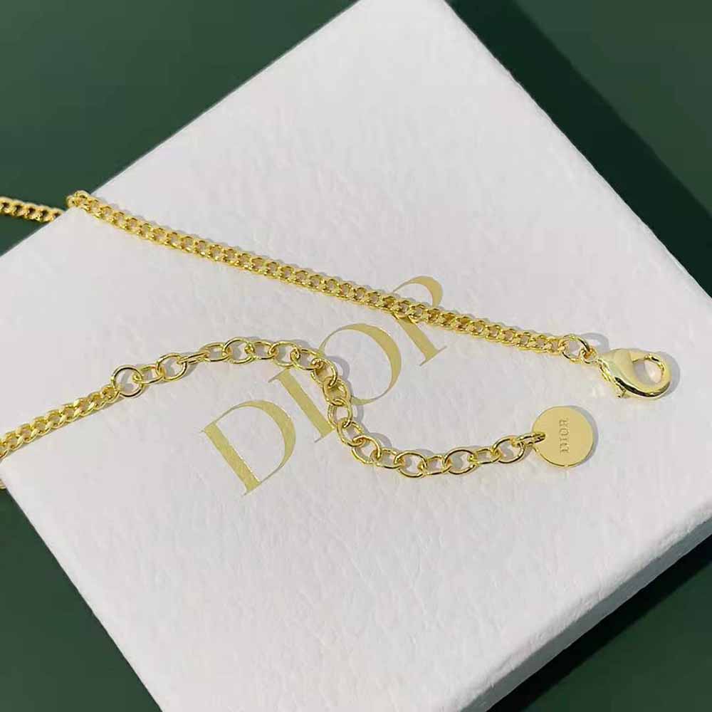 Dior Women Petit CD Necklace Gold-Finish Metal with a White Resin Pearl and White Crystals - image 7