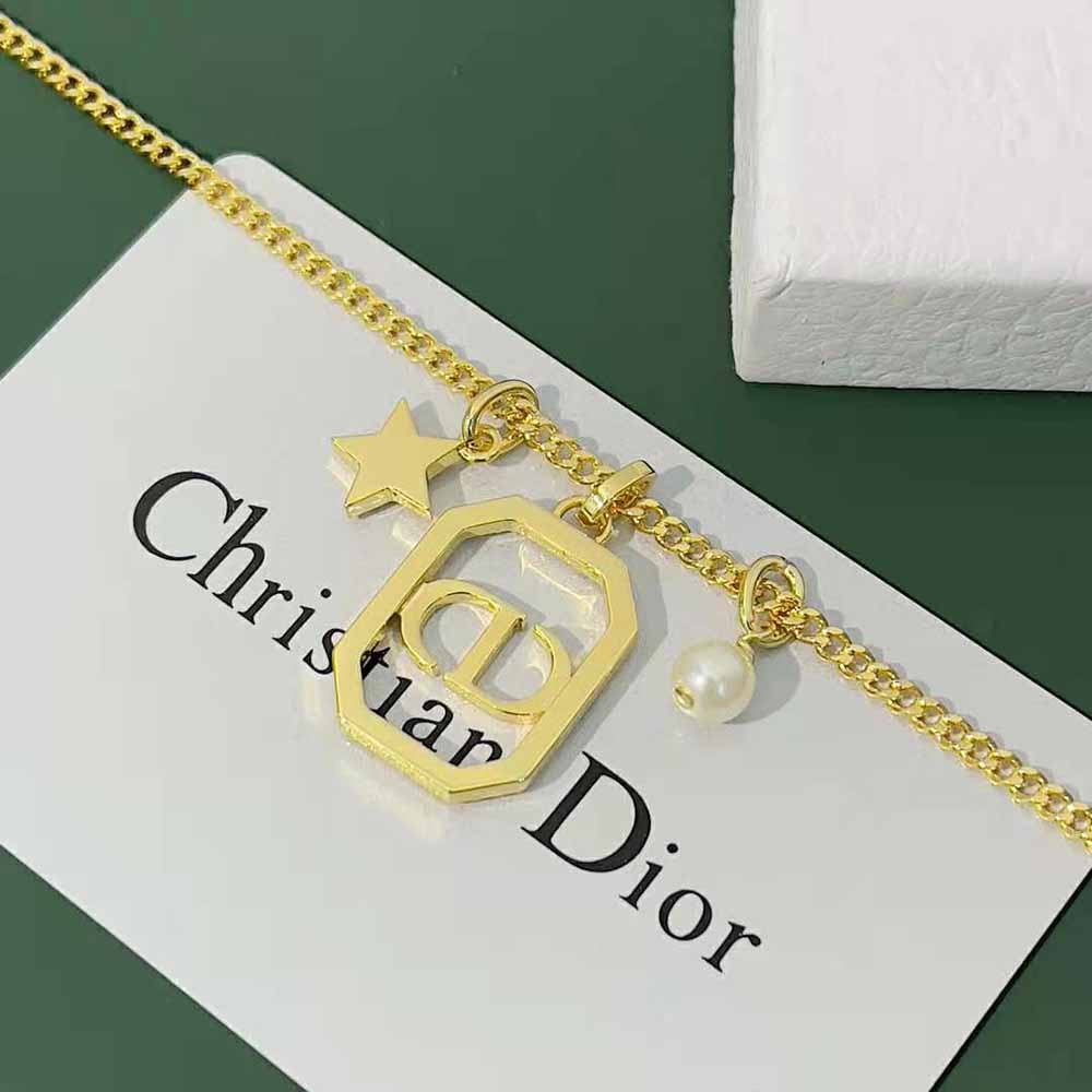 Dior Women Petit CD Necklace Gold-Finish Metal with a White Resin Pearl and White Crystals - image 6