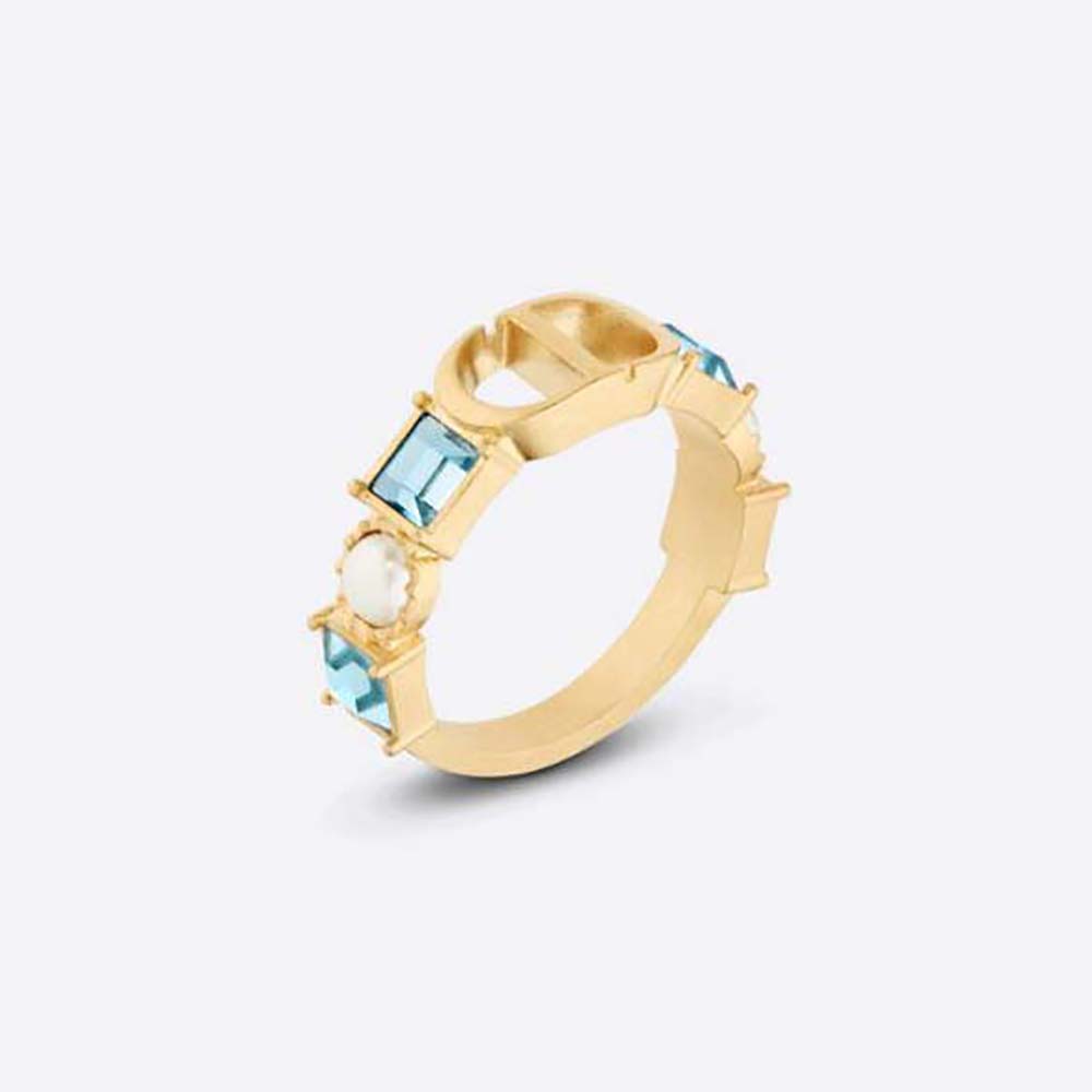 Close-up of Dior Women Petit CD Ring showing gold finish and crystals
