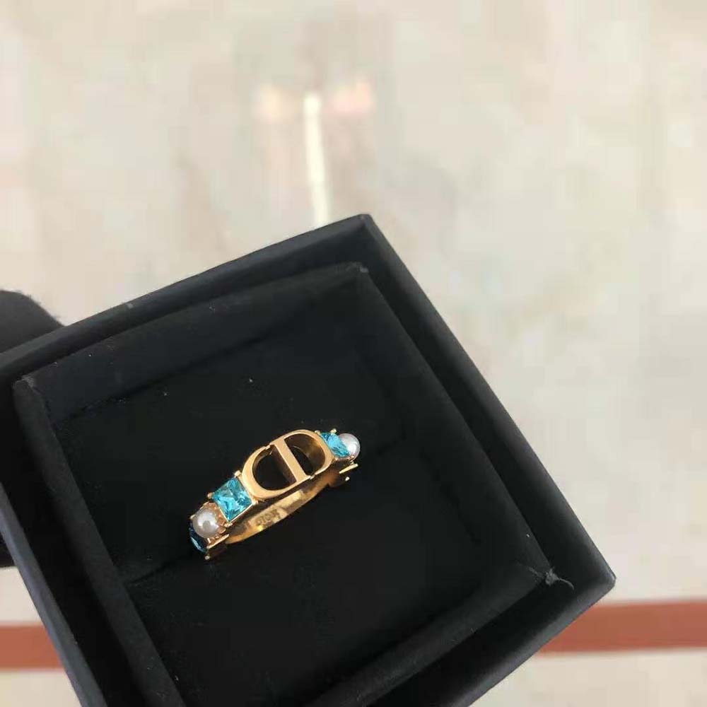 Dior Women Petit CD Ring Gold-Finish Metal with White Resin Pearls and Light Blue Crystals - image 5