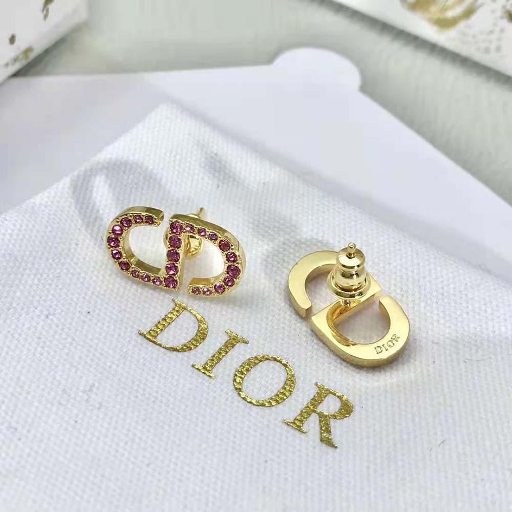 Dior Women Petit CD Stud Earrings Gold-Finish Metal and Light Pink Crystals - image 4