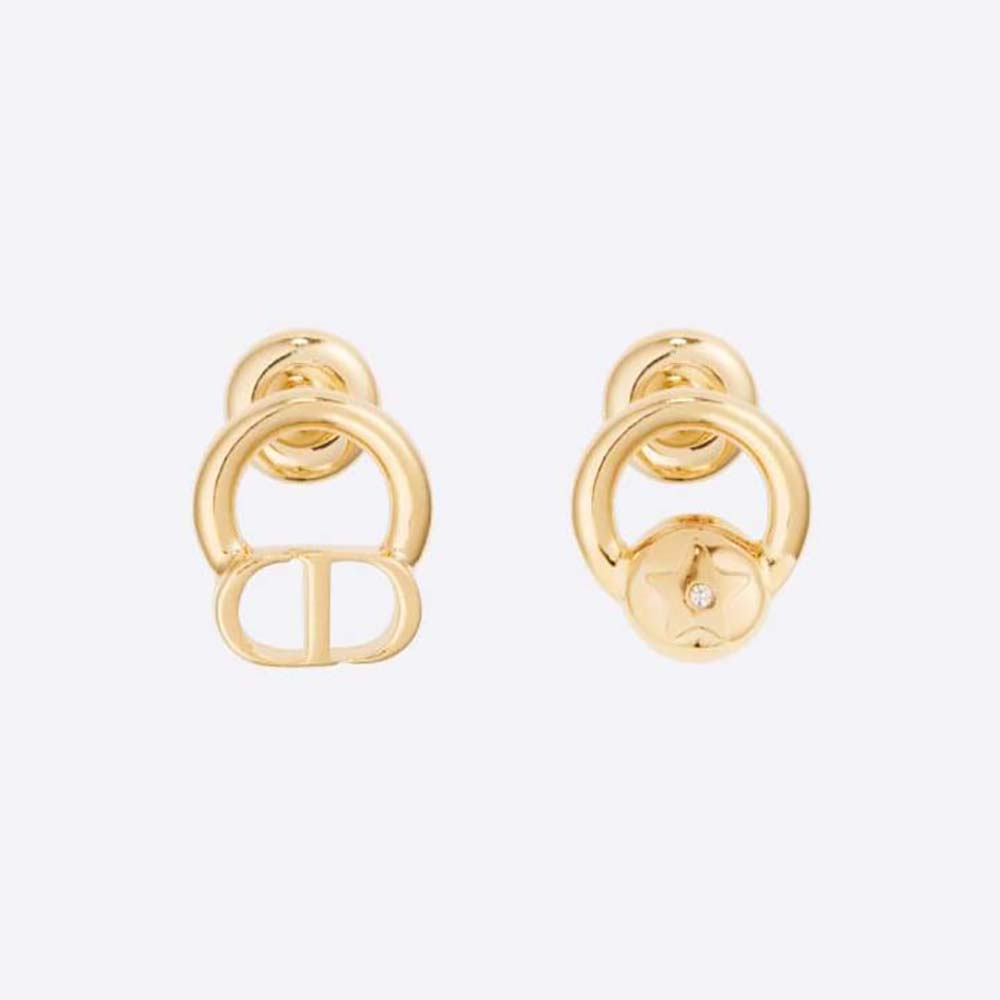 Close-up of Dior Women Petit CD Stud Earrings Gold-Finish Metal with White Crystal