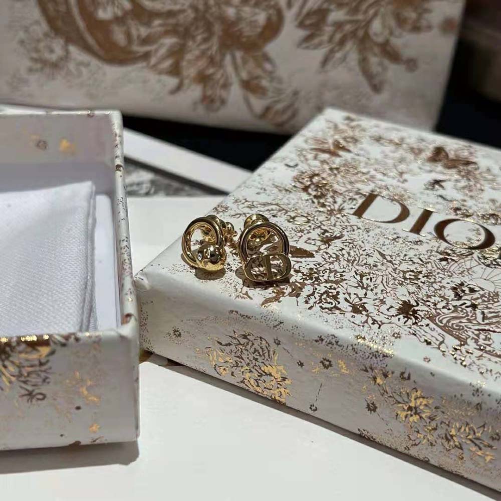 Dior Women Petit CD Stud Earrings Gold-Finish Metal with a White Crystal - image 4