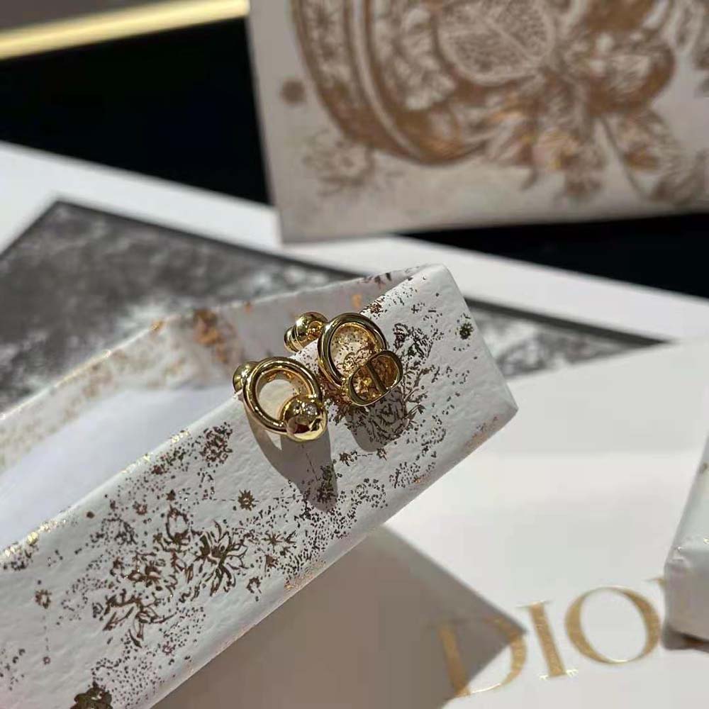 Dior Women Petit CD Stud Earrings Gold-Finish Metal with a White Crystal - image 5