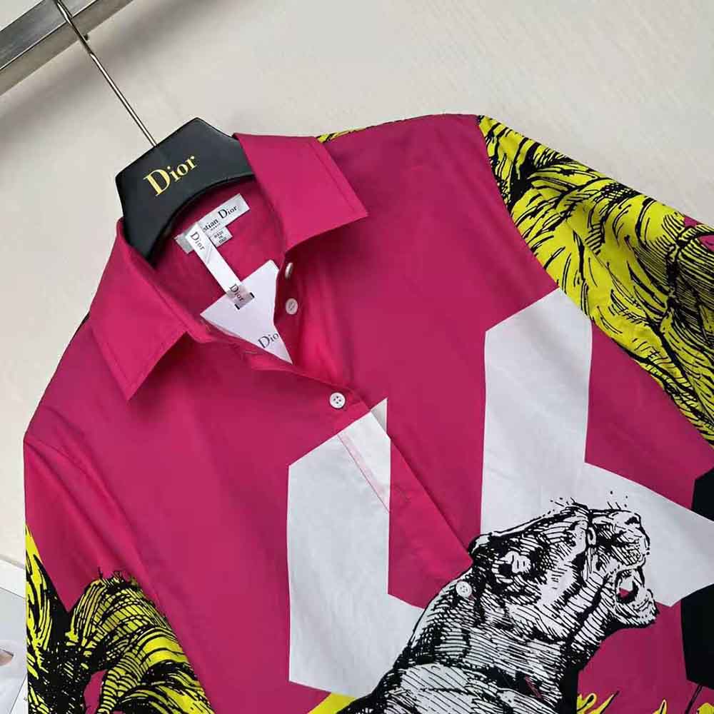 Dior Women Short-Sleeved Blouse Pink Cotton Poplin with Multicolor D-Tiger Pop Motif - image 5