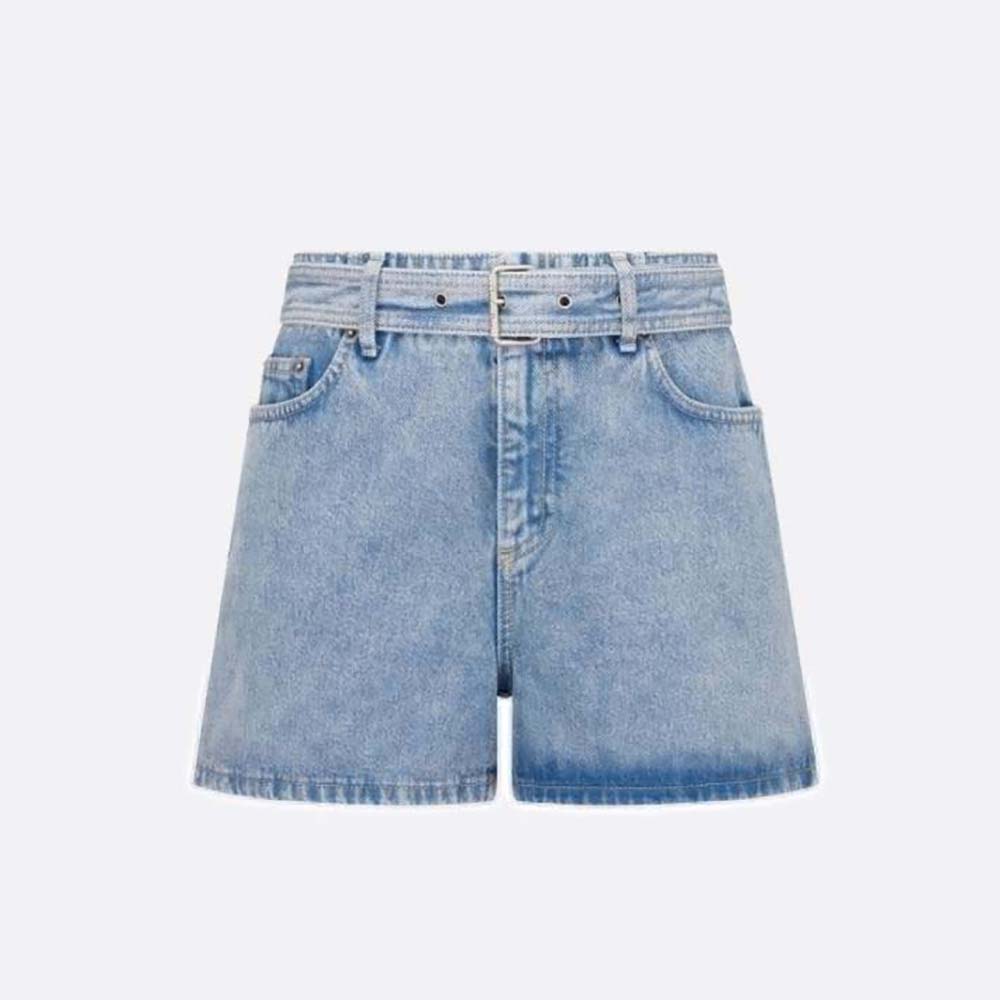 Front view of Dior Women Shorts Blue Cotton Denim showing silhouette