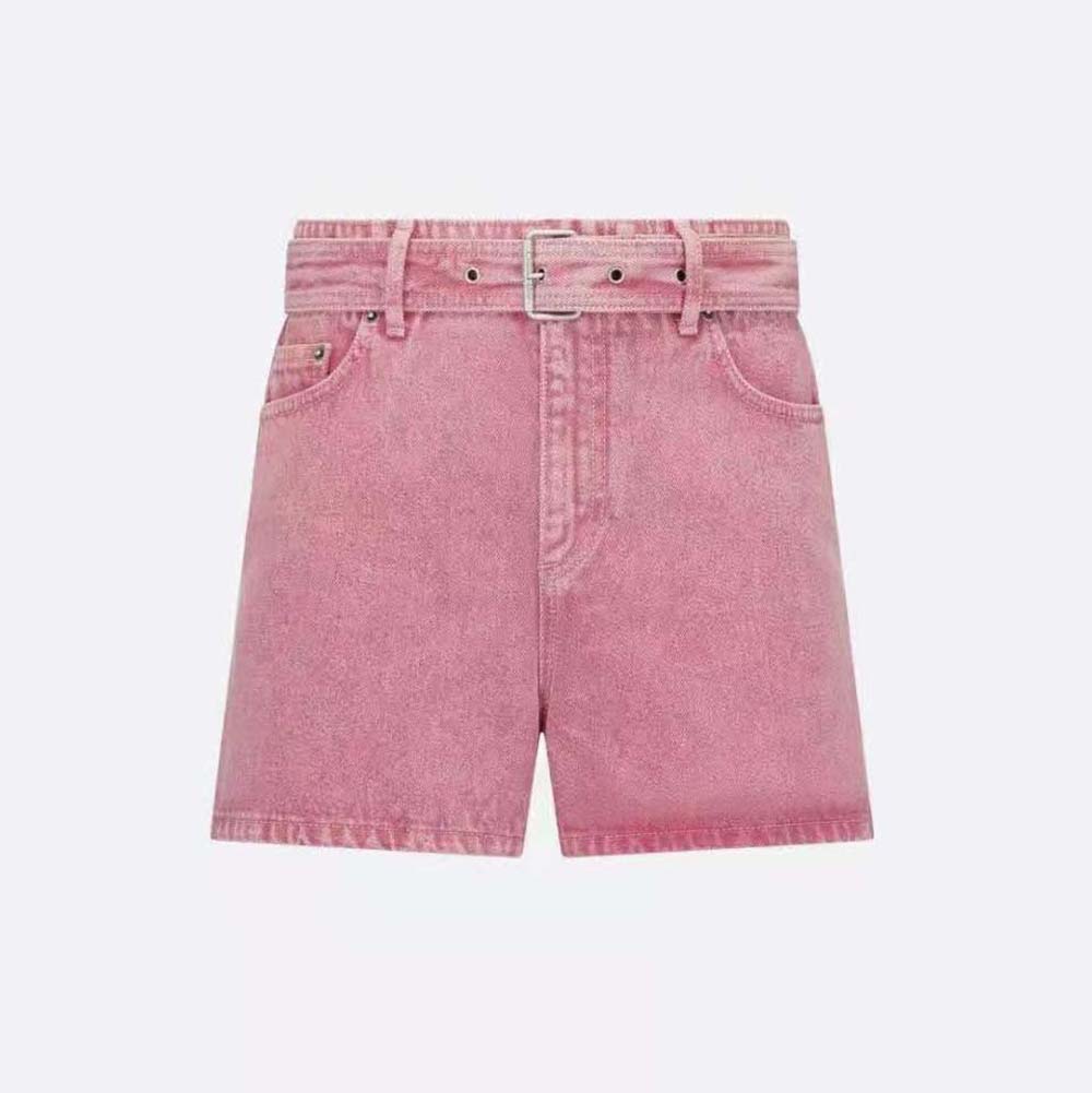 Front view of Dior Women Shorts Pink Cotton Denim in soft pink