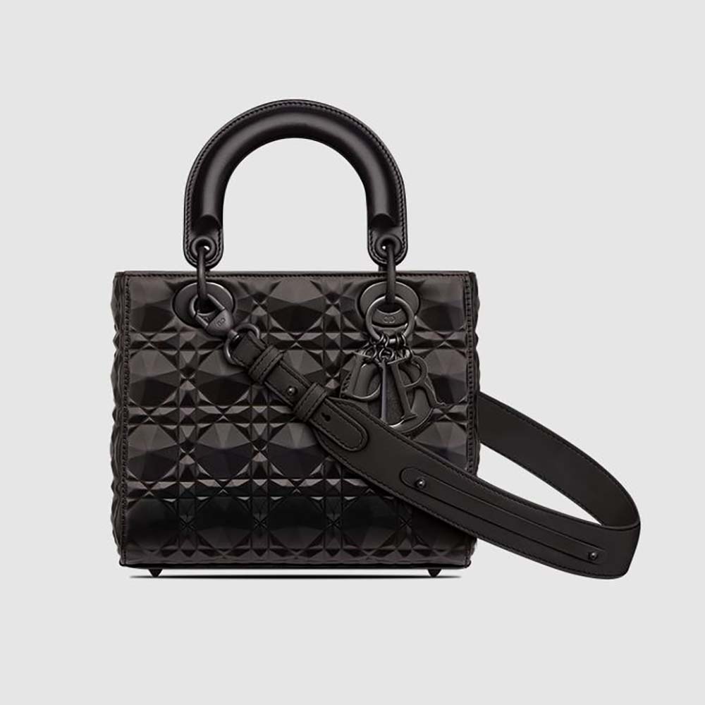 Front view of Dior Women Small Lady Dior my Abcdior Bag Black Cannage Calfskin with Diamond Motif