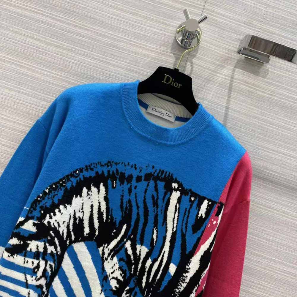 Dior Women Sweater Bright Blue and Pink D-Jungle Pop Double-Sided Technical Cashmere - image 4