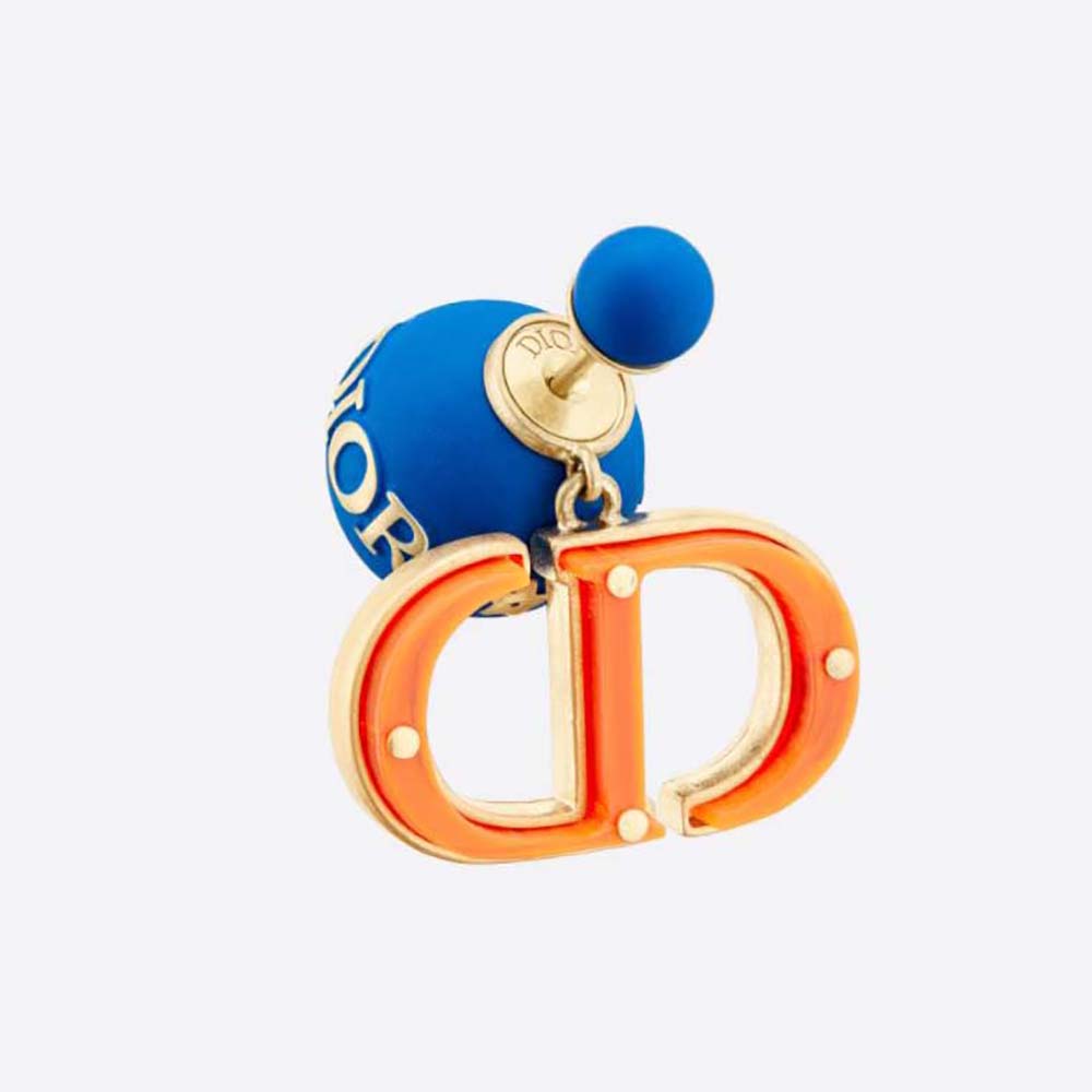 Front view of Dior Women Tribales Earring Gold-Finish Metal with Fluorescent Blue Lacquer