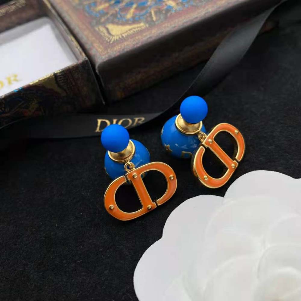 Dior Women Tribales Earring Gold-Finish Metal with Fluorescent Blue Lacquer - image 4