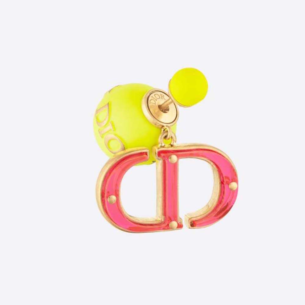 Front view of Dior Women Tribales Earring Gold-Finish Metal with Fluorescent Yellow Lacquer