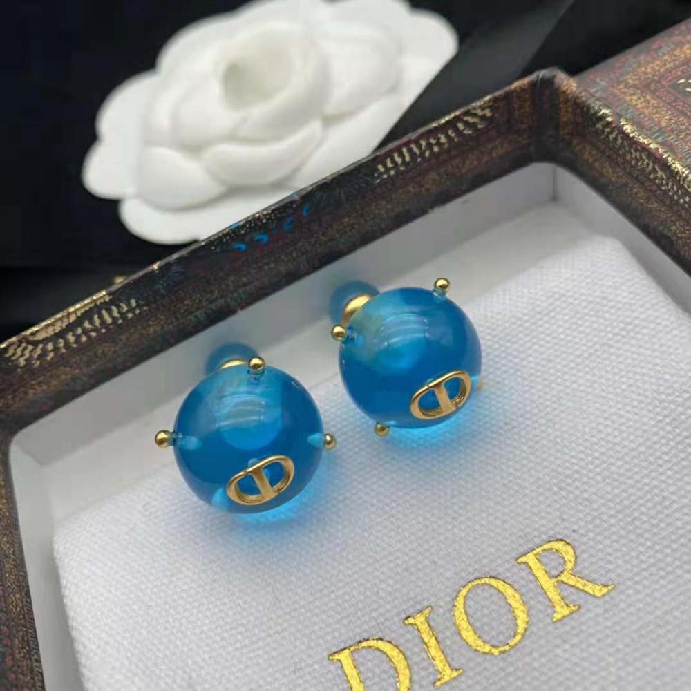 Dior Women Tribales Earrings Gold-Finish Metal and Light Blue Transparent Resin Pearls - image 7