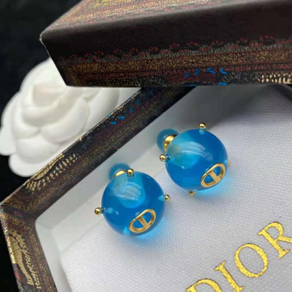 Dior Women Tribales Earrings Gold-Finish Metal and Light Blue Transparent Resin Pearls - image 5