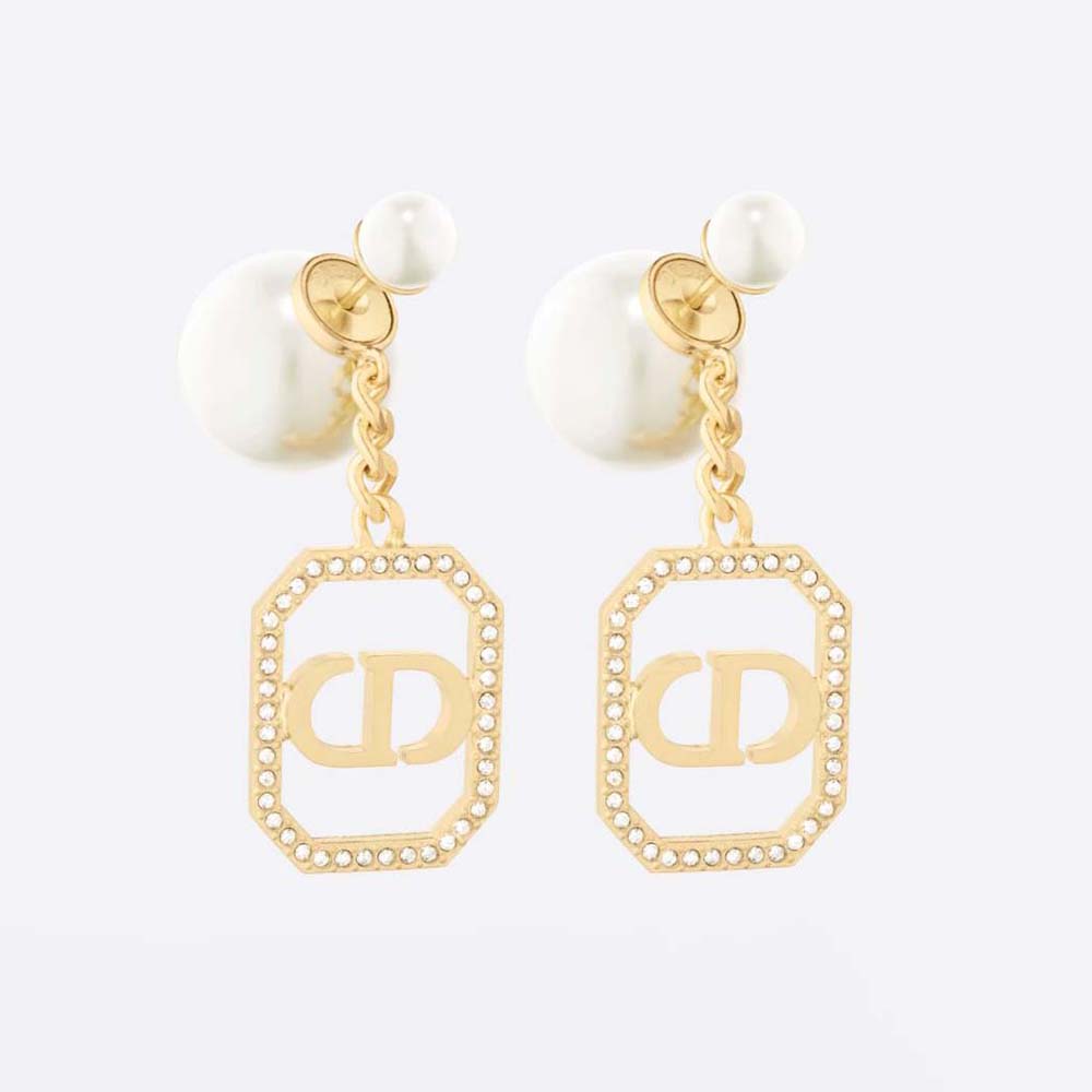 Front view of Dior Women Tribales Earrings Gold-Finish Metal with White Resin Pearls