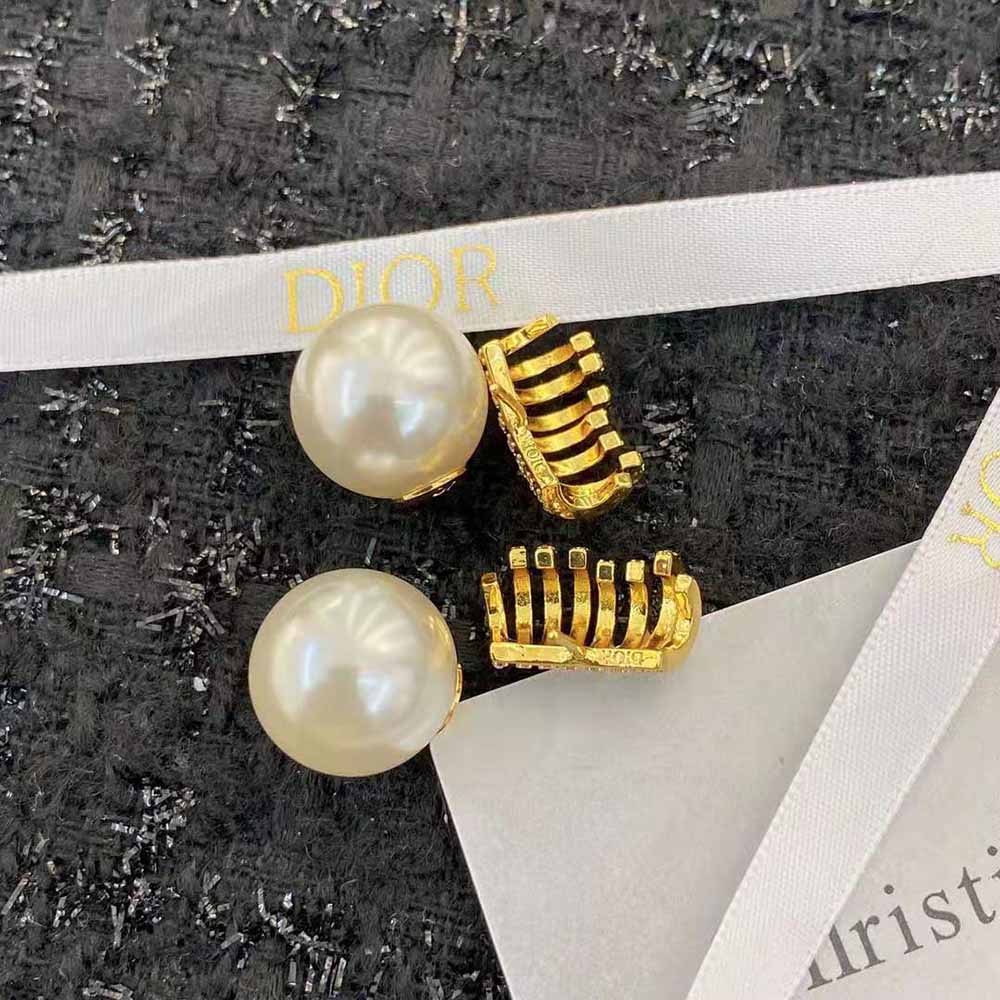 Dior Women Tribales Earrings Gold-Finish Metal with White Resin Pearls and White Crystals - image 10