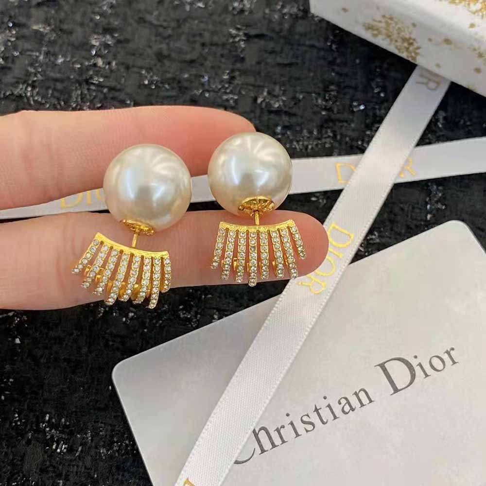 Dior Women Tribales Earrings Gold-Finish Metal with White Resin Pearls and White Crystals - image 9