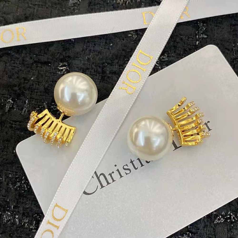 Dior Women Tribales Earrings Gold-Finish Metal with White Resin Pearls and White Crystals - image 8