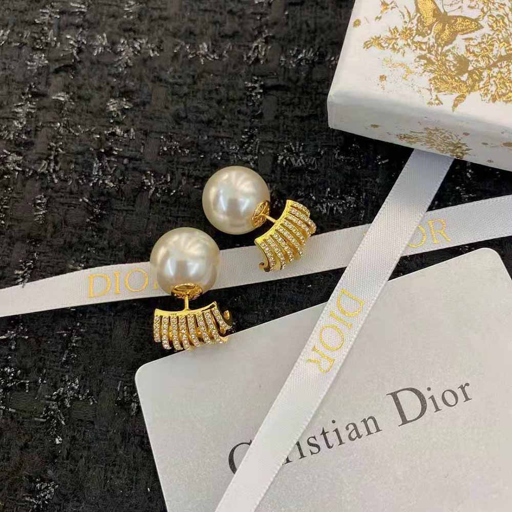 Dior Women Tribales Earrings Gold-Finish Metal with White Resin Pearls and White Crystals - image 7