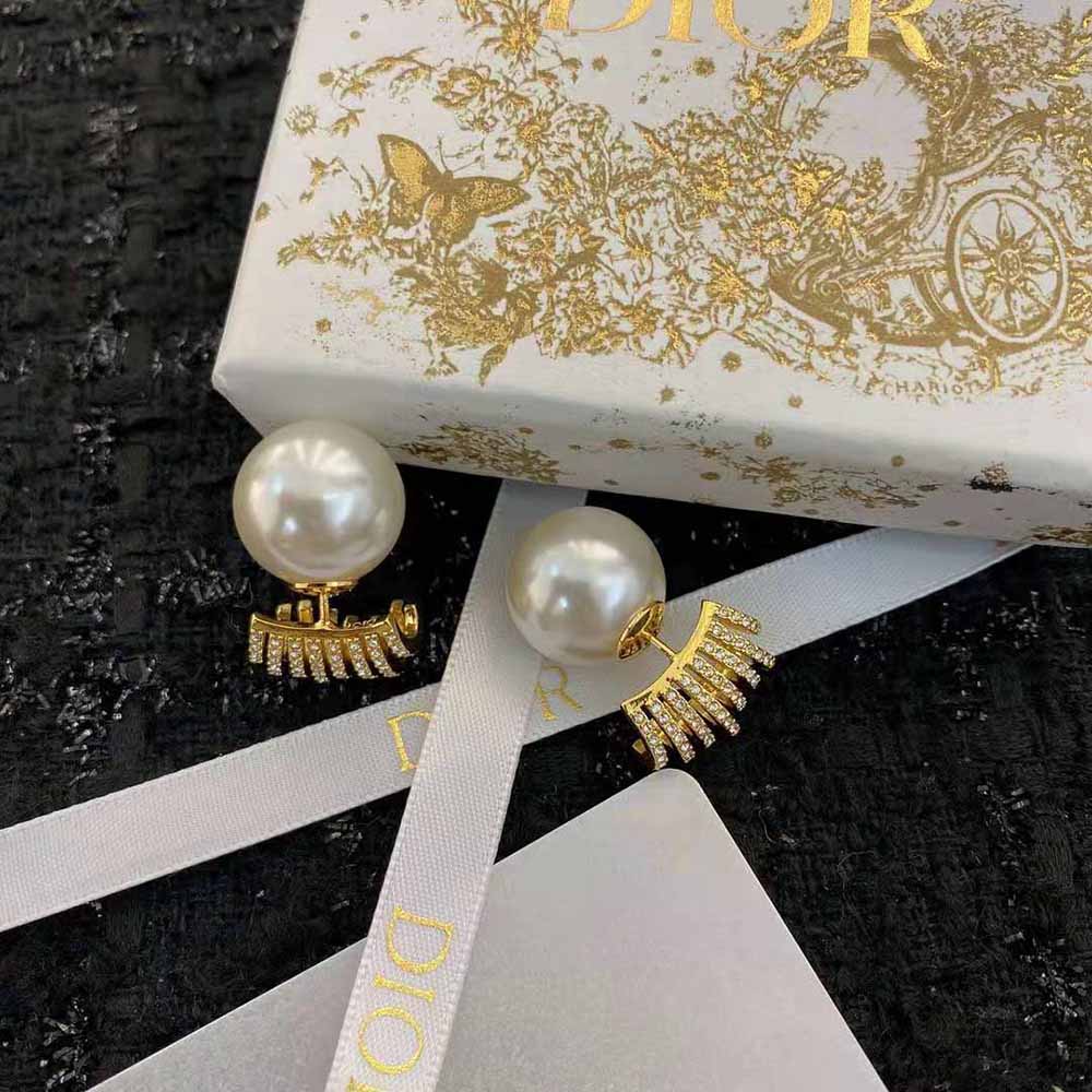Dior Women Tribales Earrings Gold-Finish Metal with White Resin Pearls and White Crystals - image 6