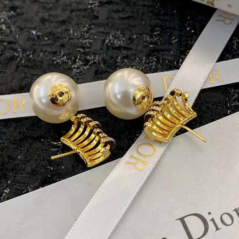 Dior Women Tribales Earrings Gold-Finish Metal with White Resin Pearls and White Crystals - image 5