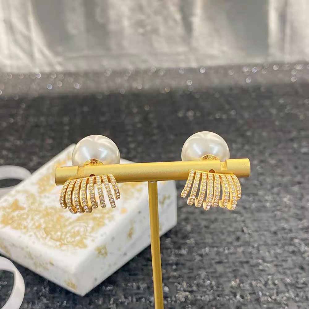 Dior Women Tribales Earrings Gold-Finish Metal with White Resin Pearls and White Crystals - image 4