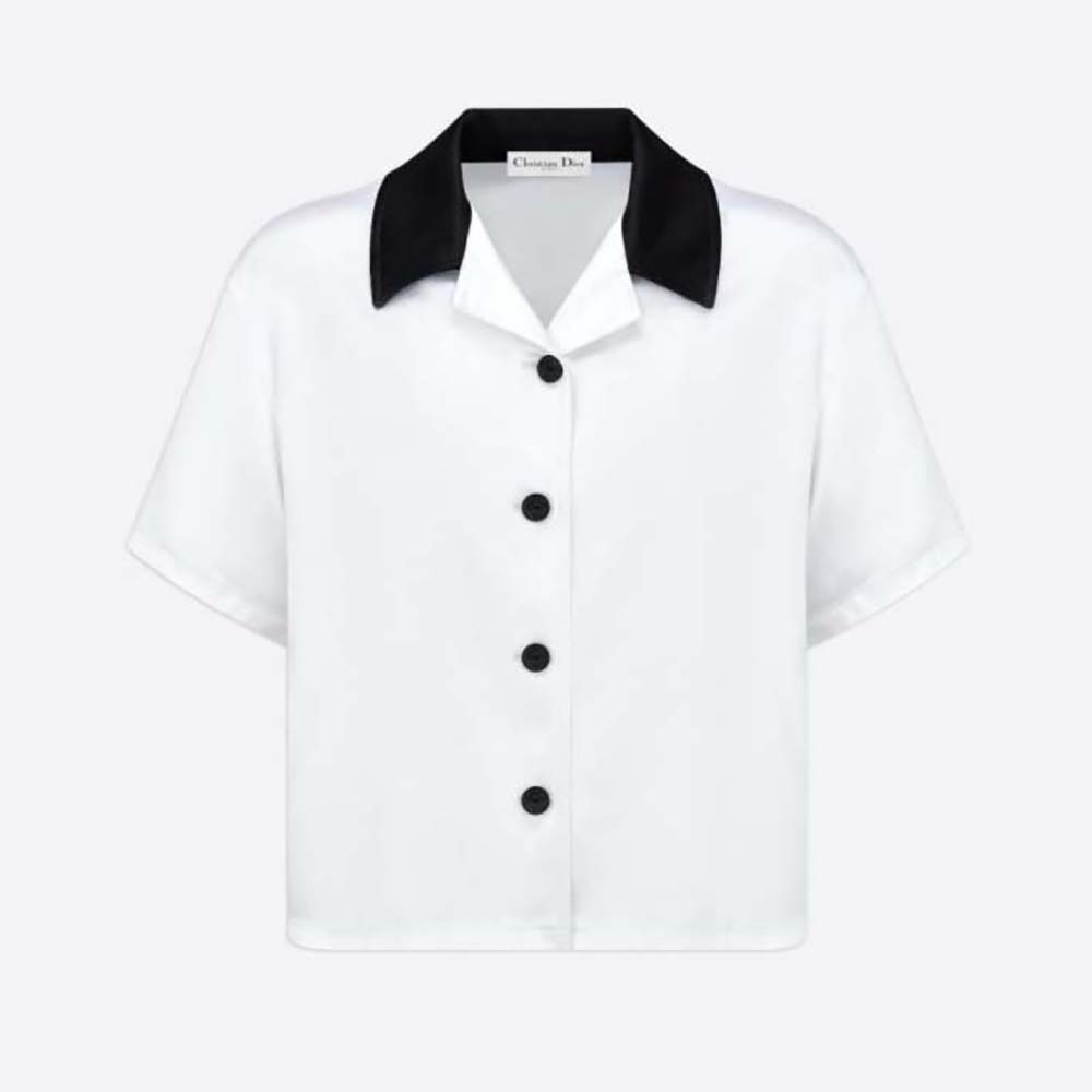 Front view of Dior Women Vibe Blouse White Technical Satin on hanger