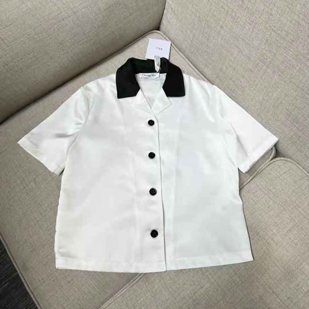 Side angle showing silhouette of Dior Women Vibe Blouse White Technical Satin