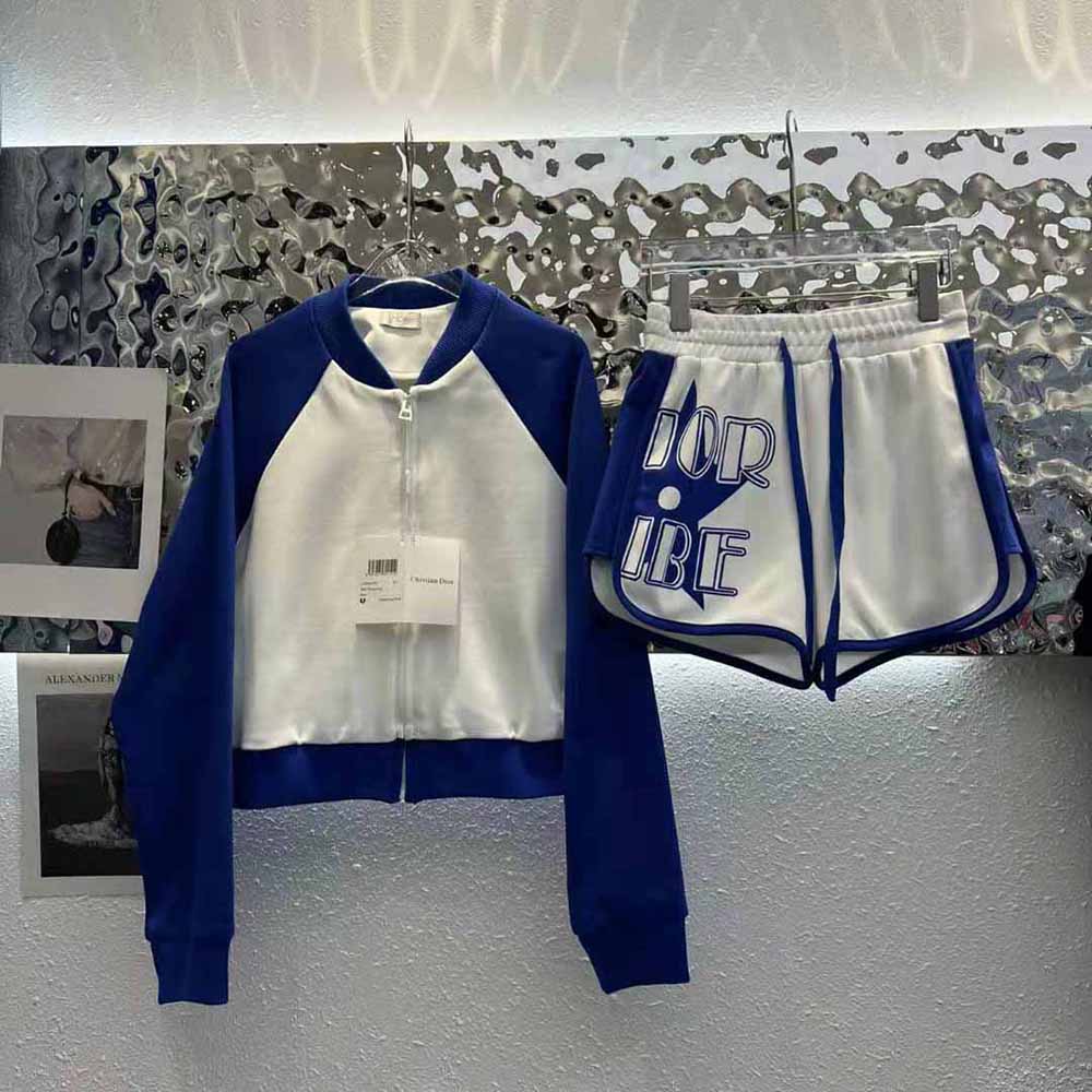 Close-up detail of Dior Women Vibe Bomber Jacket zipper and jacquard texture