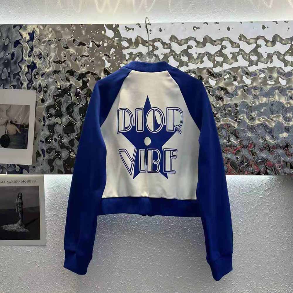 Dior Women Vibe Bomber Jacket Fluorescent Blue and White Technical Cashmere Jacquard - image 4