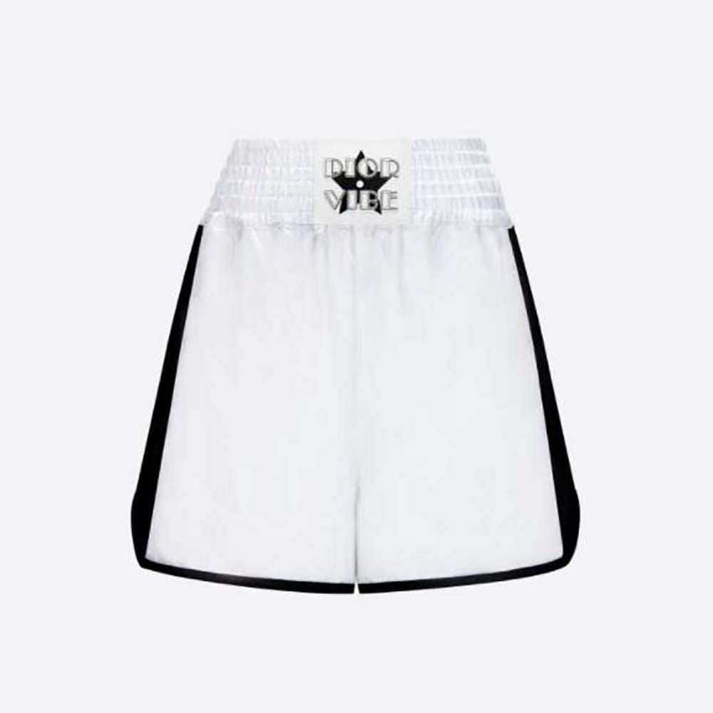 Front view of Dior Women Vibe Shorts White Technical Satin