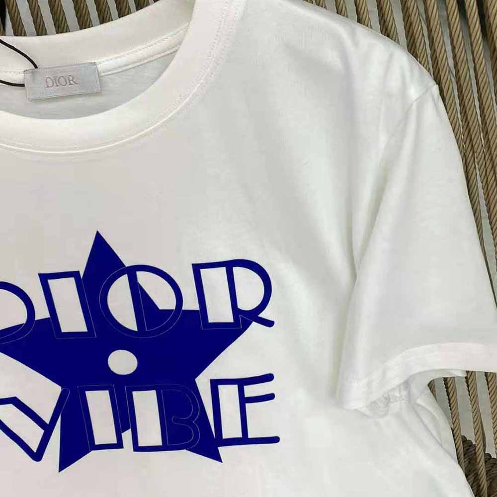 Dior Women Vibe T-shirt Ecru and Fluorescent Blue Cotton Jersey and Linen - image 4