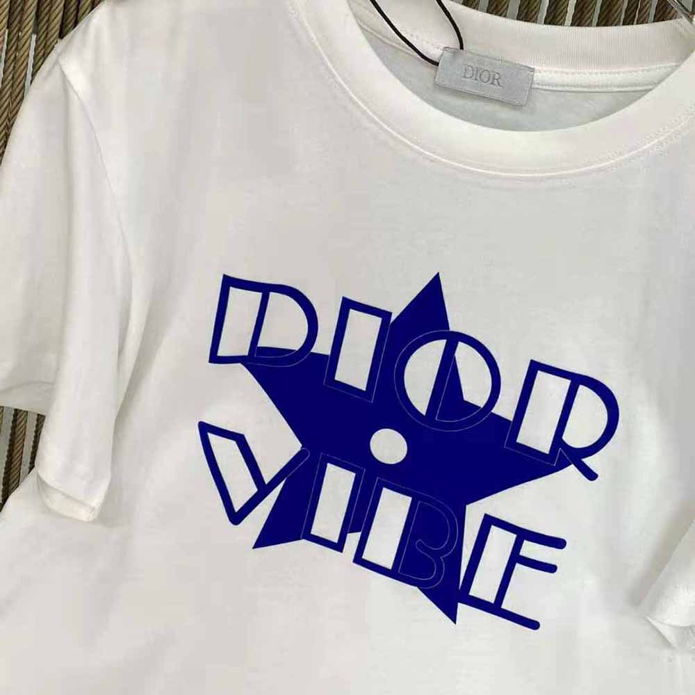 Dior Women Vibe T-shirt Ecru and Fluorescent Blue Cotton Jersey and Linen - image 5