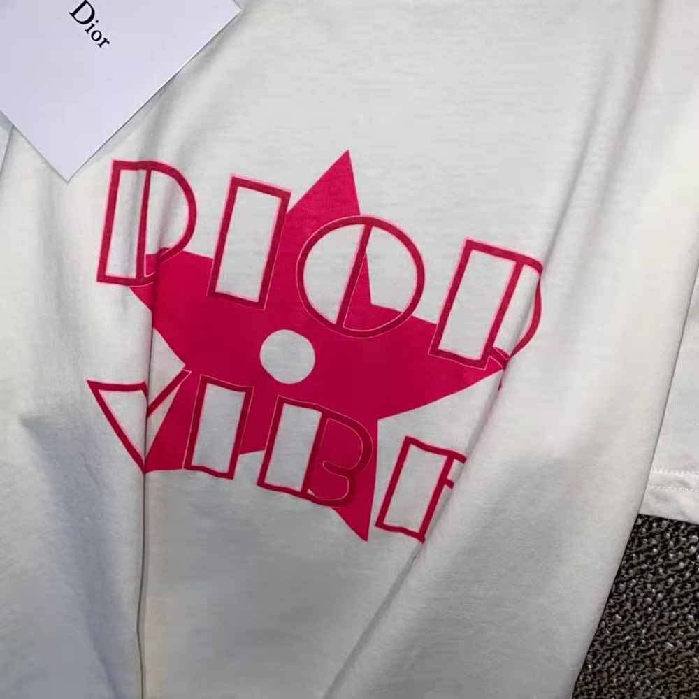 Dior Women Vibe T-shirt Ecru and Fluorescent Pink Cotton and Linen Jersey - image 10